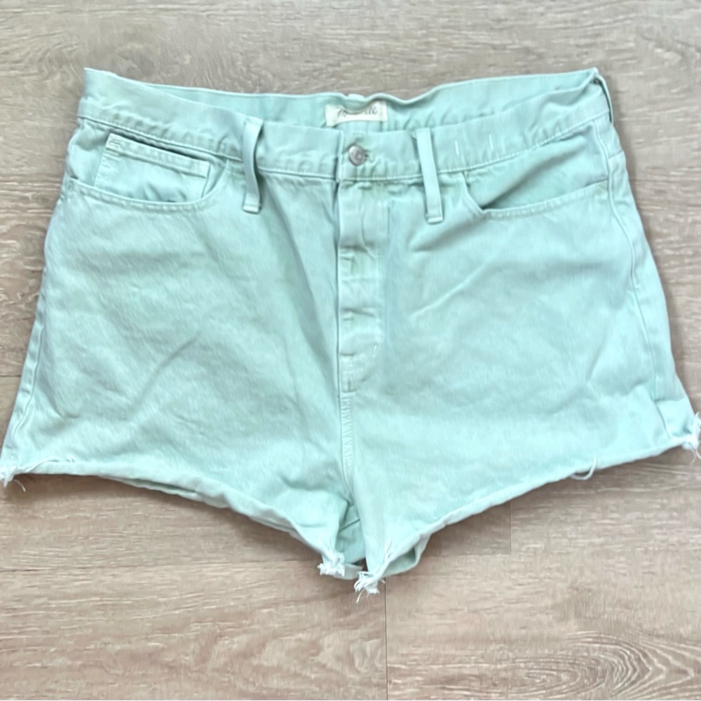 Madewell The Mom Jean Shorts, Seafoam Green, Waist 33